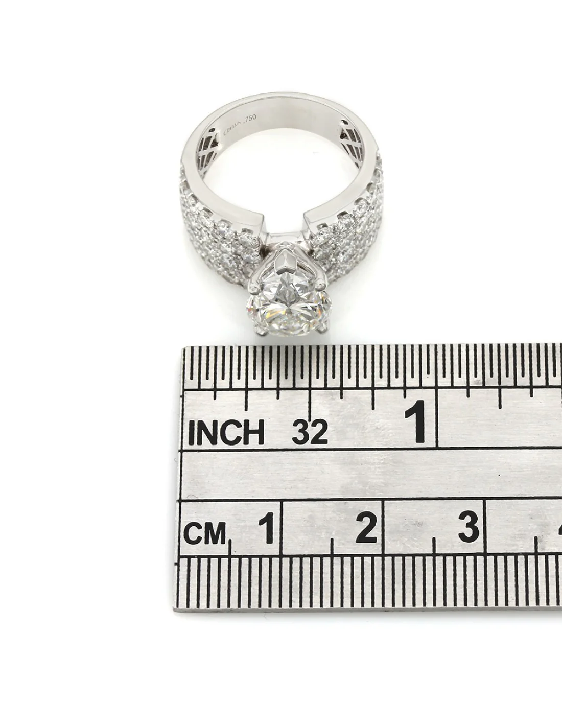 Wide Pave Diamond Engagement Ring with Pear Center in 18k White Gold - Image 3
