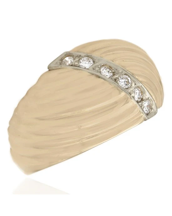 Wide Twist Style Round Diamond Ring in 14k Yellow Gold