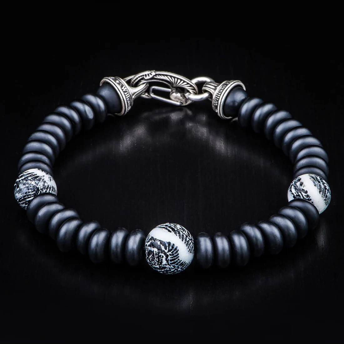 William Henry Night Dive Sterling Silver Onyx & Fossil Coral Bracelet BB14 FC - Image 2