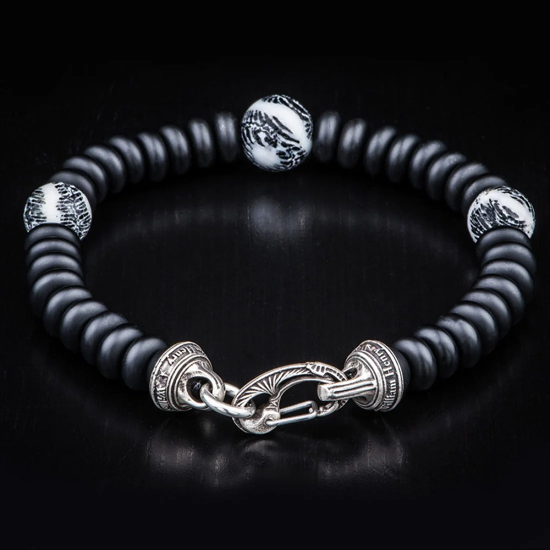 William Henry Night Dive Sterling Silver Onyx & Fossil Coral Bracelet BB14 FC - Image 4