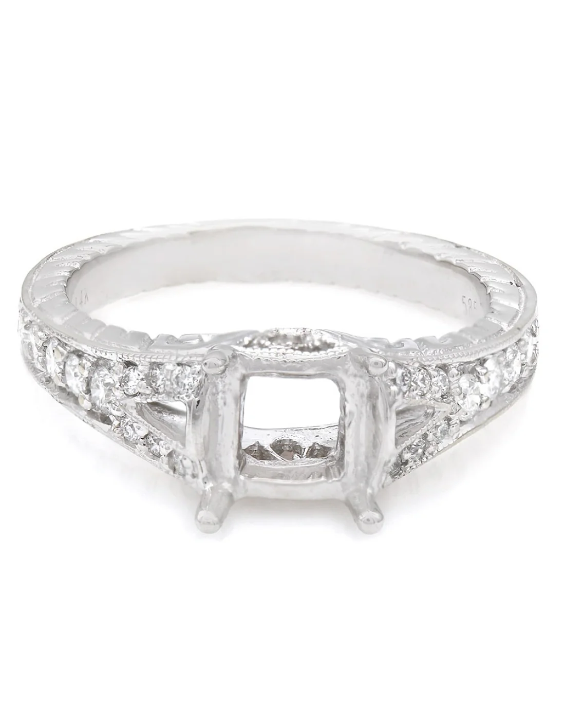 Y Band Milgrain and Filigree Diamond Mounting in 14k White Gold - Image 2
