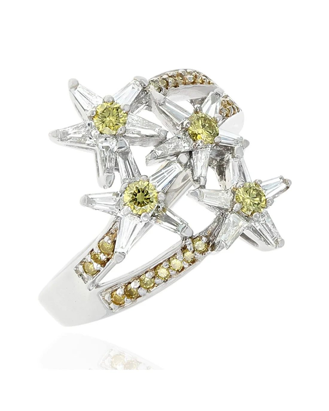 Yellow and White Diamond Stars Ring