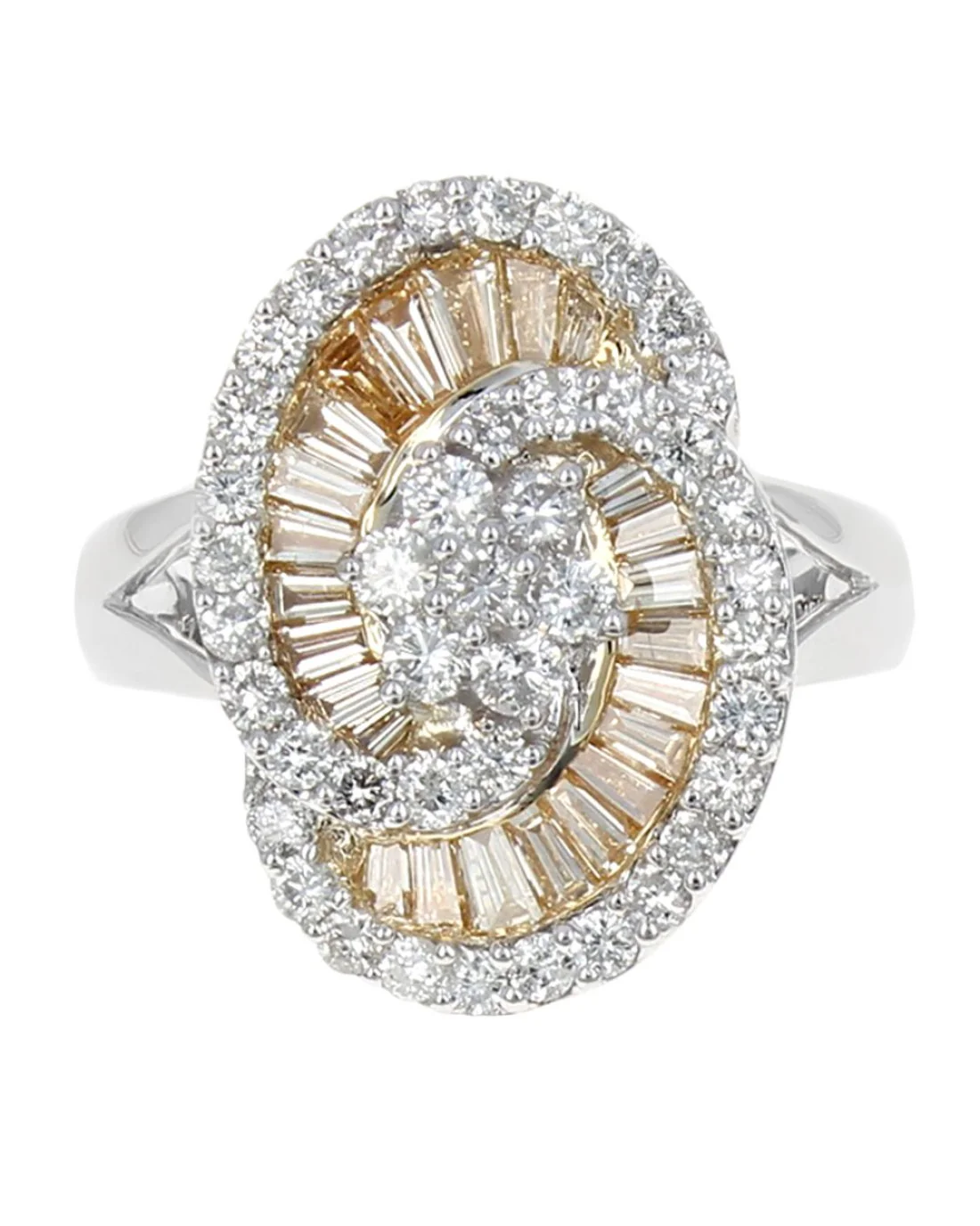 Yellow and White Diamond Swirl Ring - Image 2