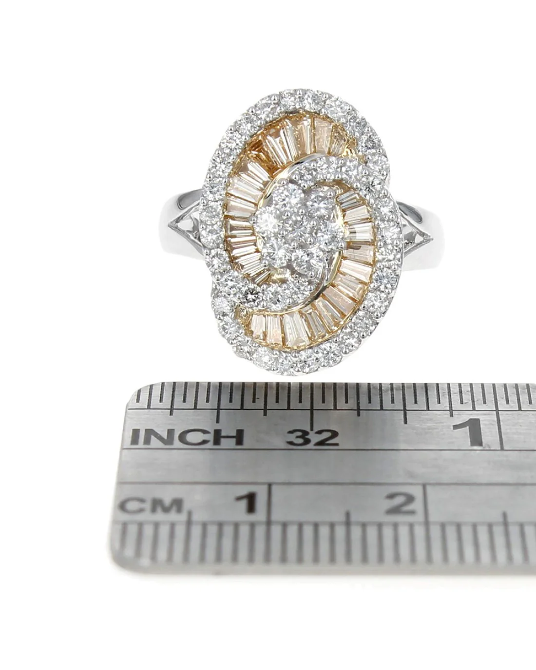 Yellow and White Diamond Swirl Ring - Image 3