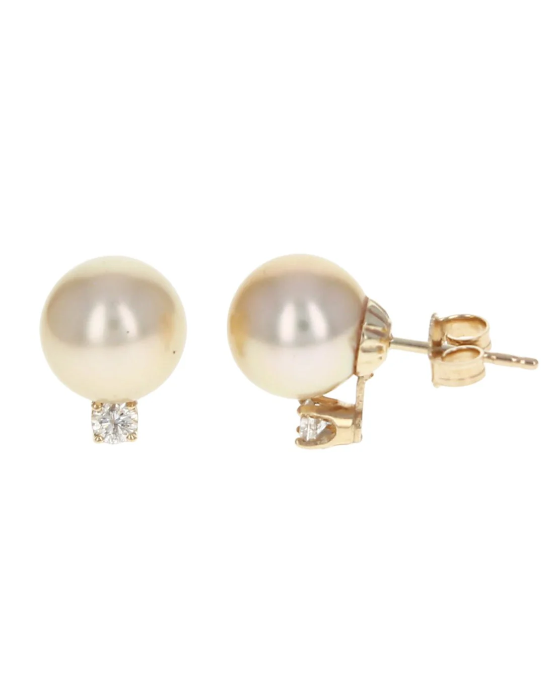 Yellow Pearl and Diamond Accent Earrings - Image 2