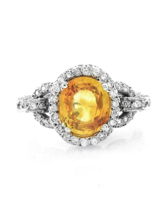 Yellow Sapphire and Pave Diamond Ring in Gold - Image 2