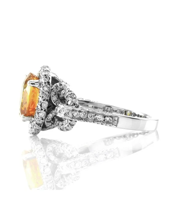 Yellow Sapphire and Pave Diamond Ring in Gold - Image 3