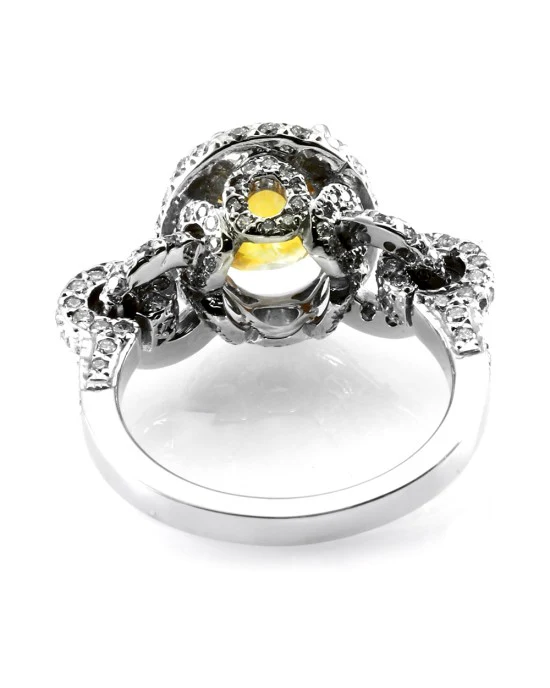 Yellow Sapphire and Pave Diamond Ring in Gold - Image 4