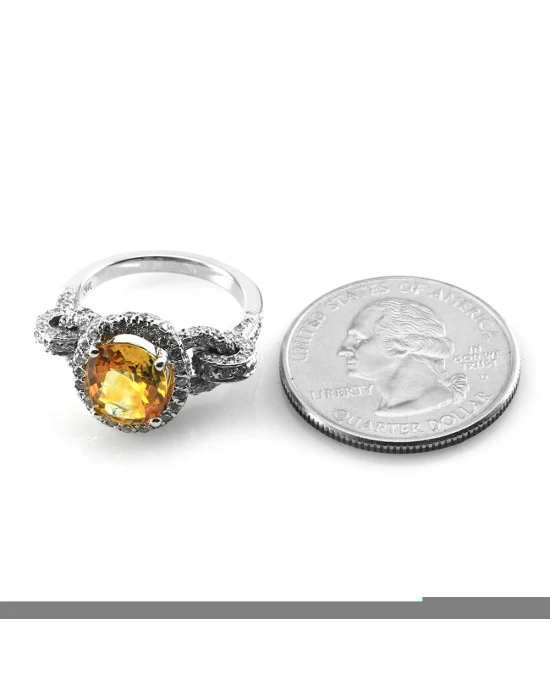 Yellow Sapphire and Pave Diamond Ring in Gold - Image 5