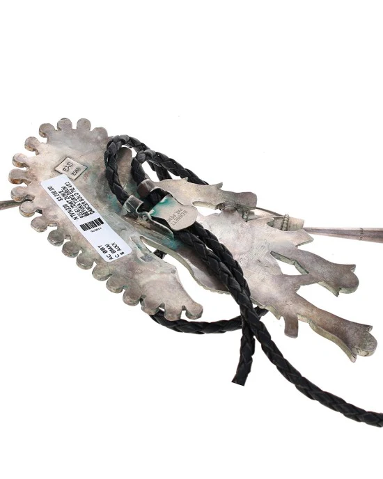 Zuni Eddie Beyuka Sterling Silver Turquoise Dancer With Drum Bolo Tie - Image 2