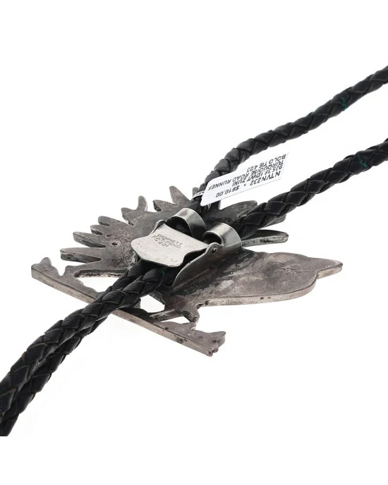 Zuni Sterling Silver Turquoise Road Runner Inlay Bolo Tie - Image 2